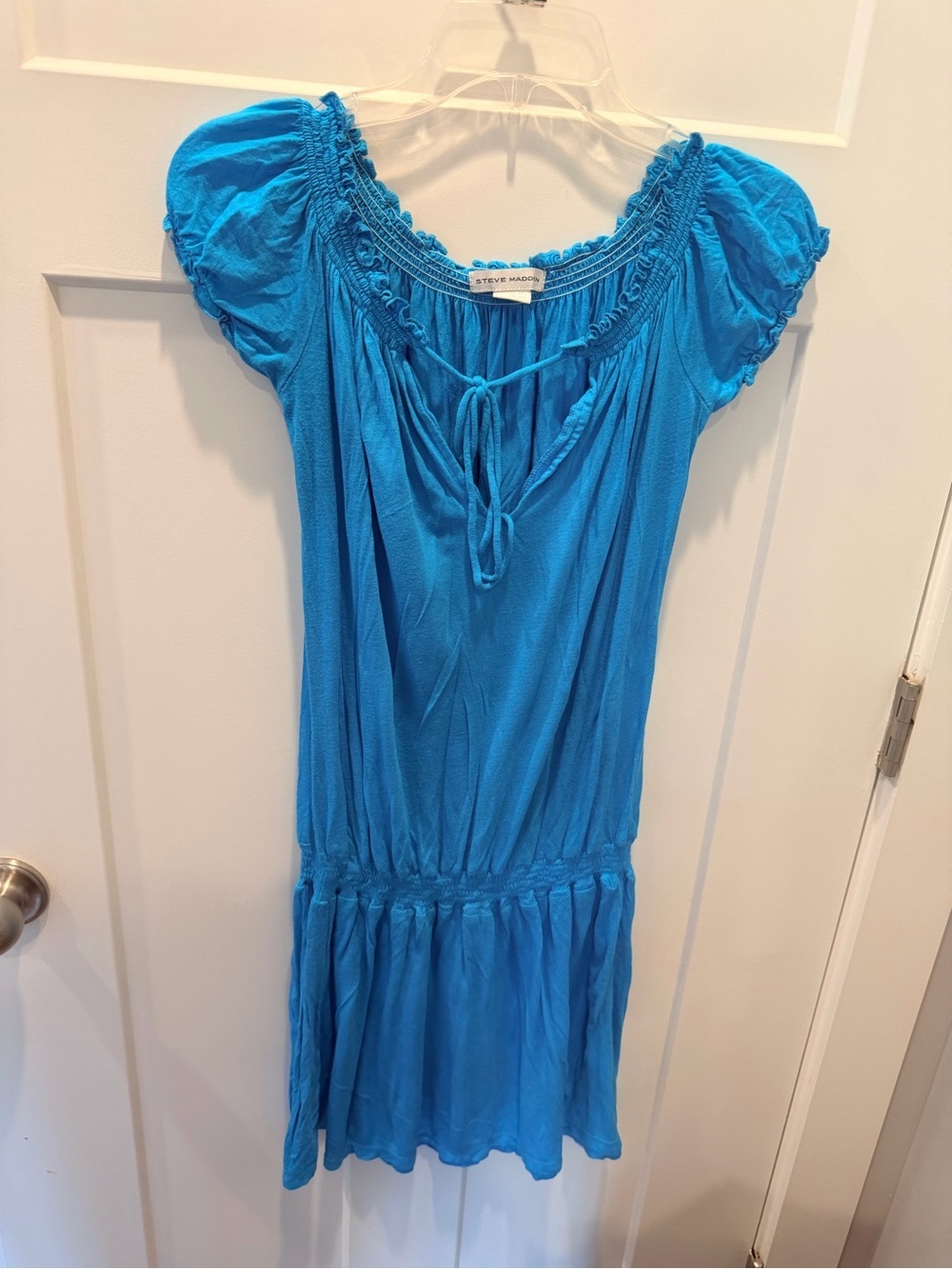 Steve Madden Blue Smocked Waist Peasant Mini Dress Size Medium
